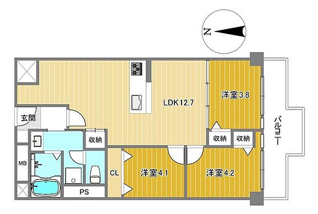 ニュー北加賀屋マンション(3LDK) 2階の間取り図
