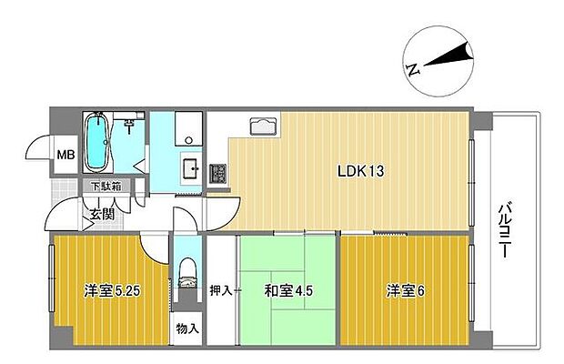 ハイネス住之江公園(3LDK) 1階の間取り図