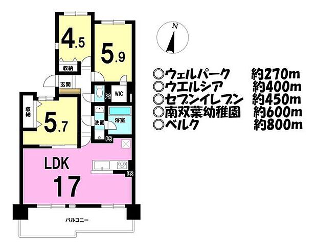 アーベイン川越新宿キッズコート(3LDK) 4階の間取り図
