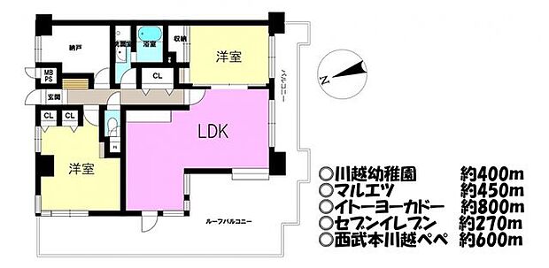 ライオンズマンション本川越第二(2SLDK) 12階の間取り図