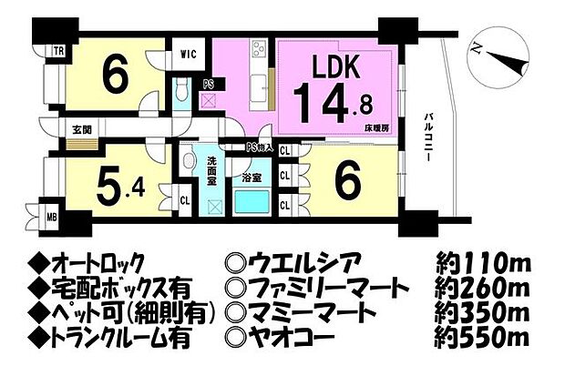 サンデュエル川越マークスクエア(3LDK) 2階の間取り図