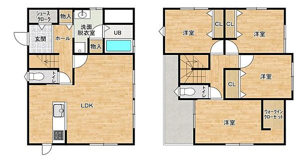 【間取り図】2階建て4LDK。各部屋にゆとりと独立感をもたせた間取り♪家族が増えても住み続けられるお家です！