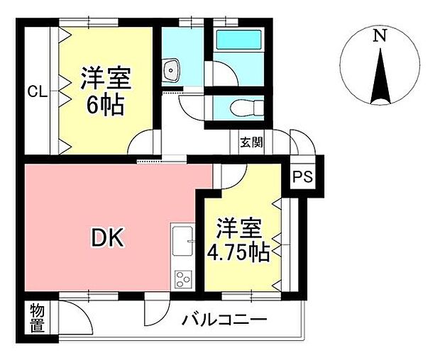 豊田グリーンハイツＡ号(2DK) 4階の間取り図