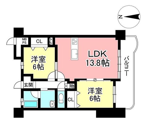 ライオンズシティ豊田(2LDK) 12階の間取り図