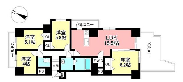 サンシティ上豊田駅南弐番館(4LDK) 5階の間取り図