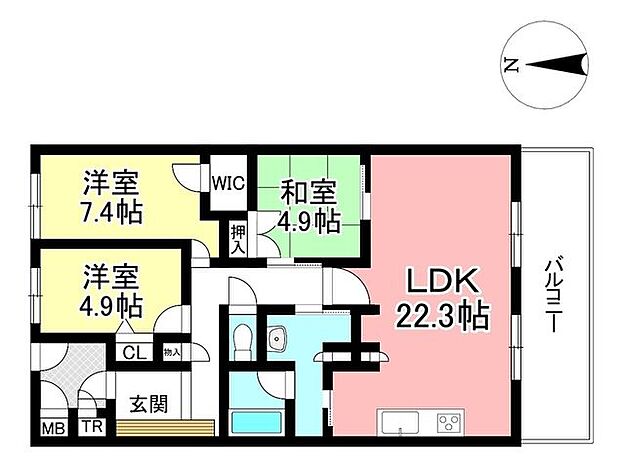 コレクション元町通り(3LDK) 3階の間取り図