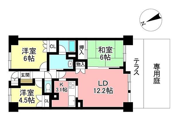 豊田大林町パークホームズ(3LDK) 1階の間取り図