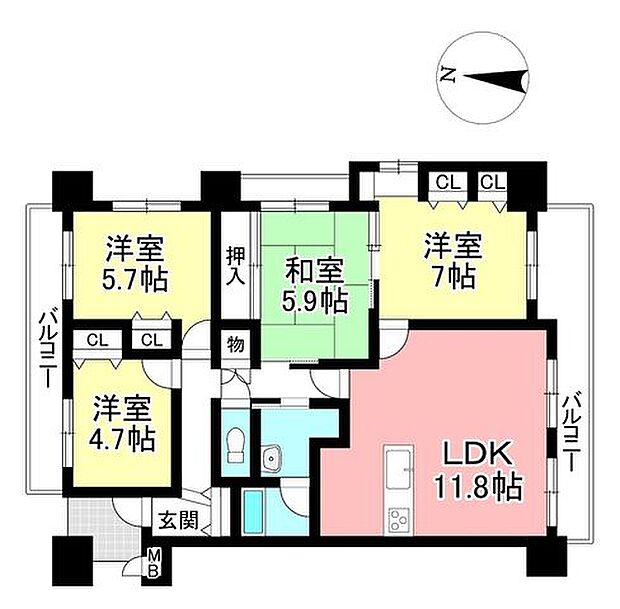 センシア豊田梅坪駅前(4LDK) 3階の間取り図