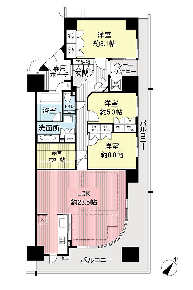 ロイヤルアーク花水都OSAKA(3SLDK) 15階の間取り図