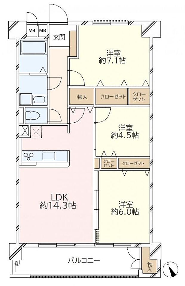 東武鶴瀬西口サンライトマンション(3LDK) 12階の間取り図