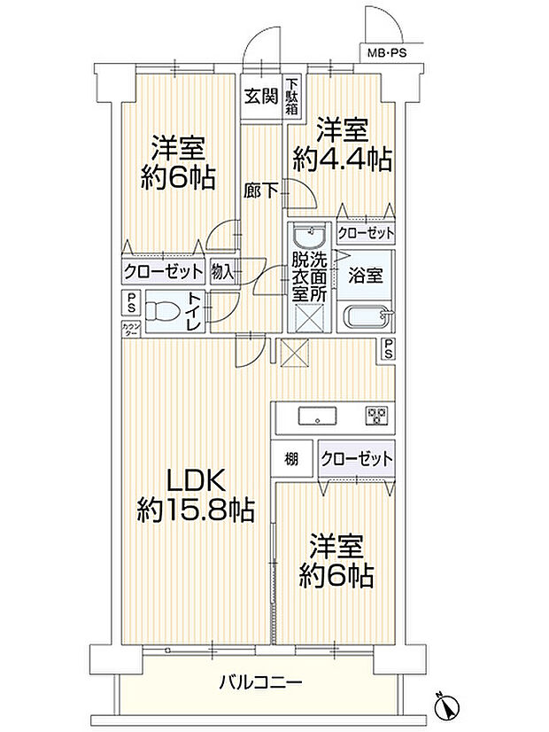 コスモ市川エルミタージュ(3LDK) 3階/303の間取り図