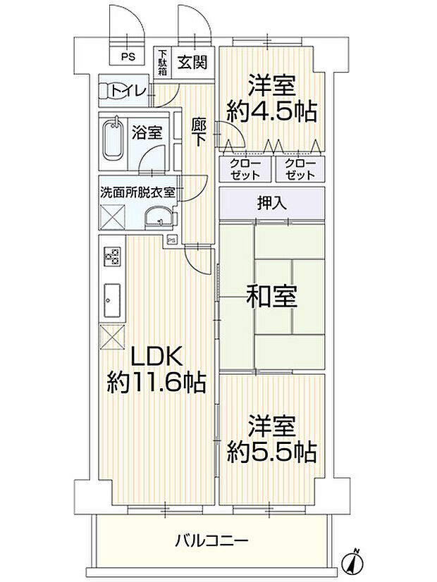 ライオンズマンション船橋飯山満台一番館(3LDK) 6階/602の間取り図