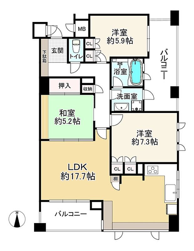 ビオール大阪大手前タワー(3LDK) 11階の間取り図