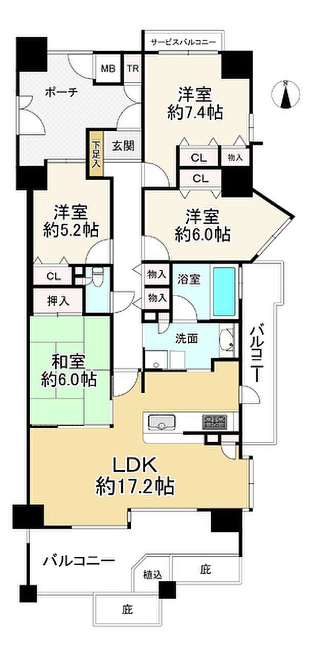 OSAKAフォレストスクエア1番館(4LDK) 2階の間取り図