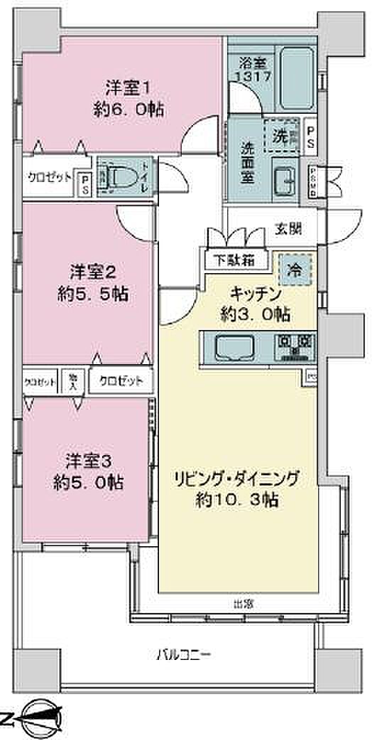 ライオンズマンション八王子第8(3LDK) 10階の間取り図