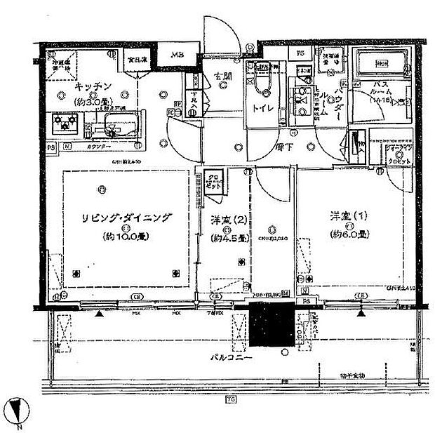 シティタワー八王子フレシア(2LDK) 22階の間取り図