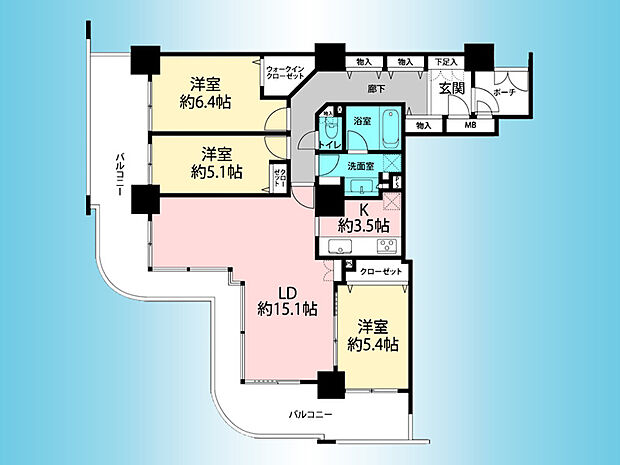 サウスフロントタワー町田(3LDK) 20階の間取り図