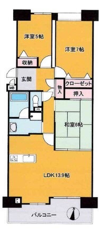 スコーレ東生駒(3LDK) 2階の間取り図