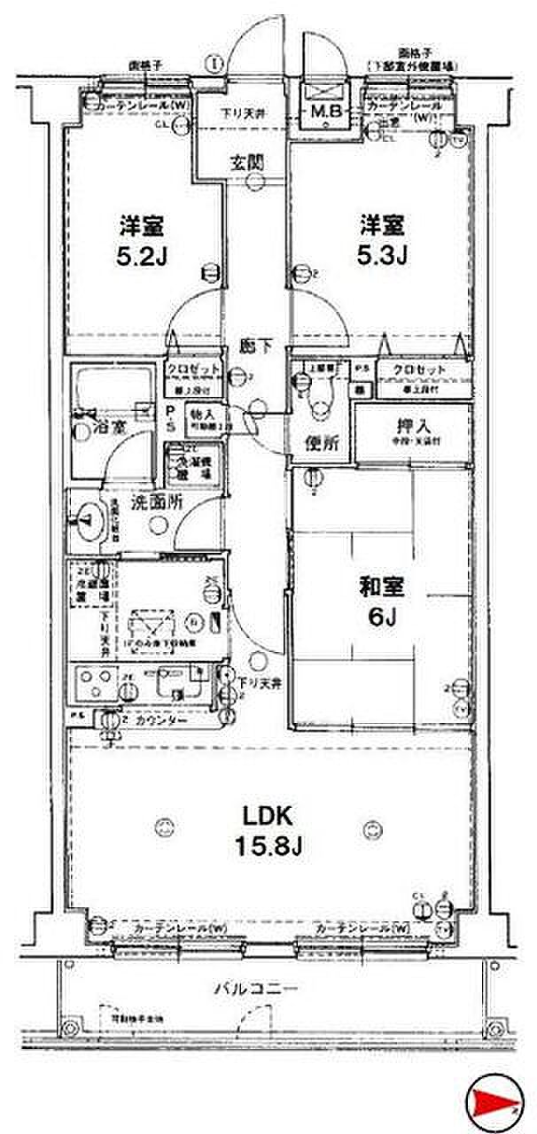 生駒グリーンマンションイーストウィング(3LDK) 1階の間取り図