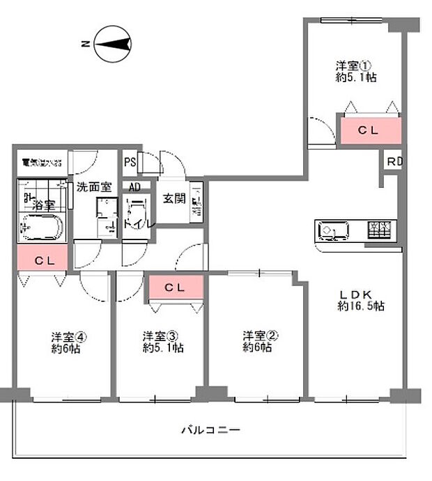 奈良スカイハイツ(4LDK) 3階の間取り図