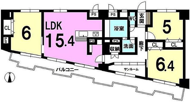 奈良三条ハイツ(3LDK) 6階の内観
