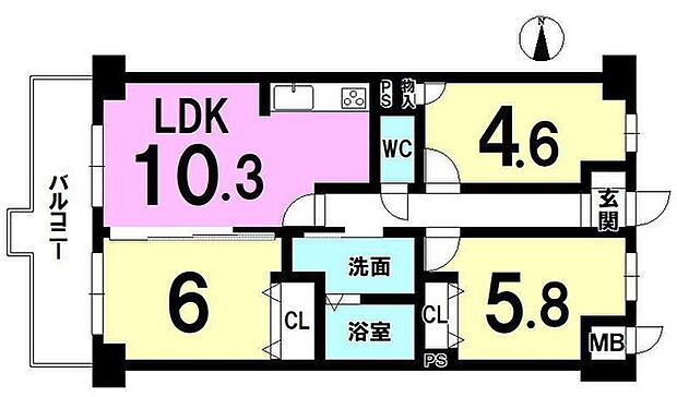ノバ奈良大森町(3LDK) 3階の間取り図