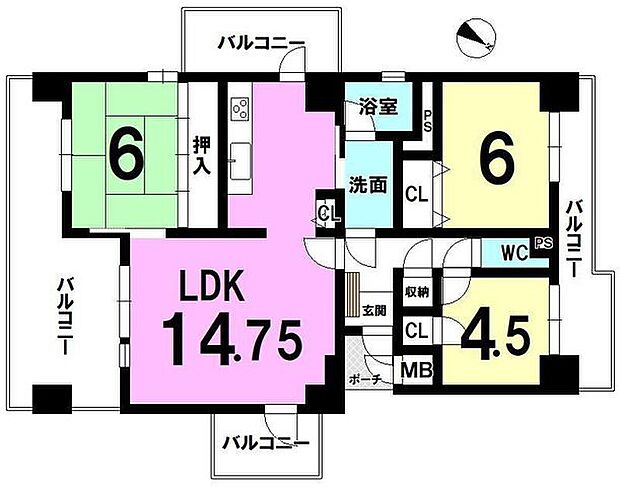 ローレルスクエア木津川台第1期　4番館(3LDK) 2階の内観