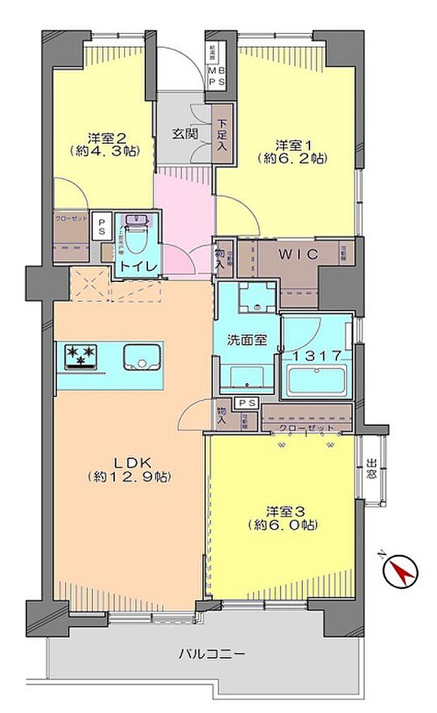 板橋区役所前リリエンハイム(3LDK) 10階の間取り図
