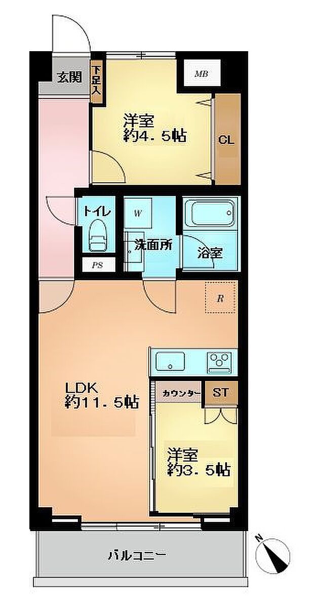 ■8階建て4階部分の南西向き住戸  ■専有面積：48．82平米の2ＬＤＫ