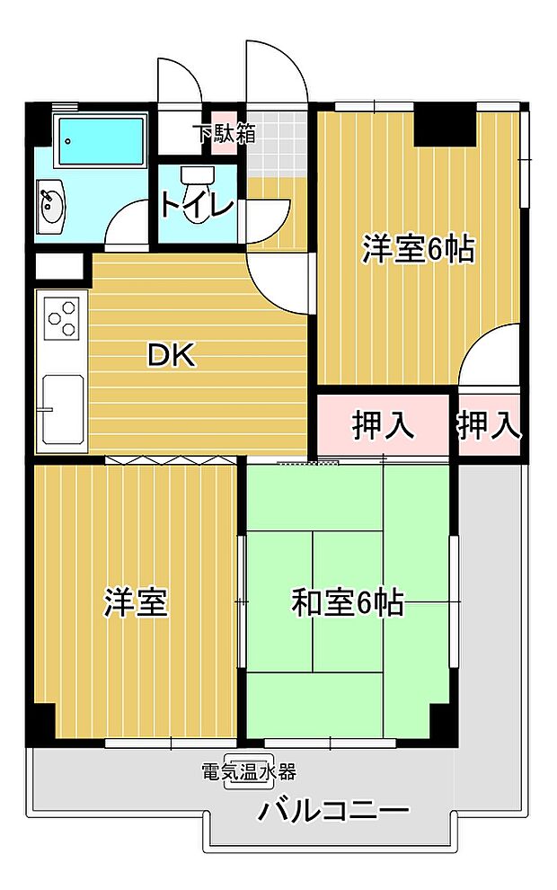第一岡本ハイツ(3DK) 4階の間取り図
