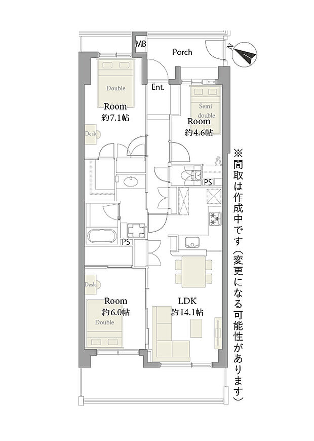 幡ケ谷ハイムグランシス(3LDK) 3階の間取り図