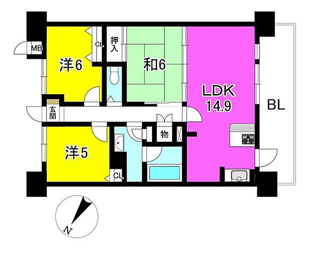 サーパス近江八幡(3LDK) 14階の間取り図
