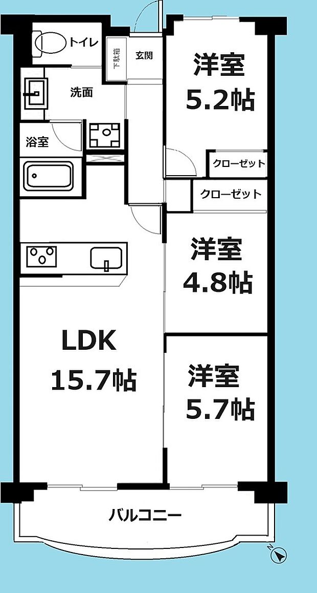 大宮公園ロジュマン(3LDK) 5階の間取り図