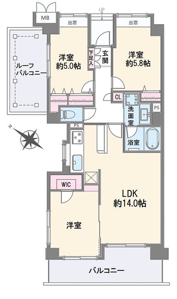 東急クリエール川口戸塚(3LDK) 5階の間取り図