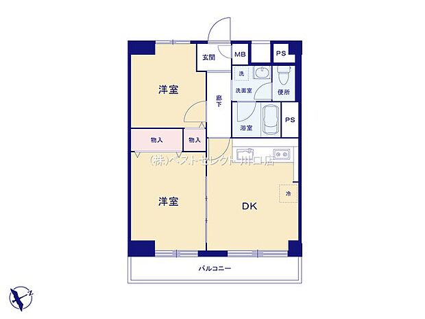 グリーンビュー第一川口(2DK) 6階の間取り図