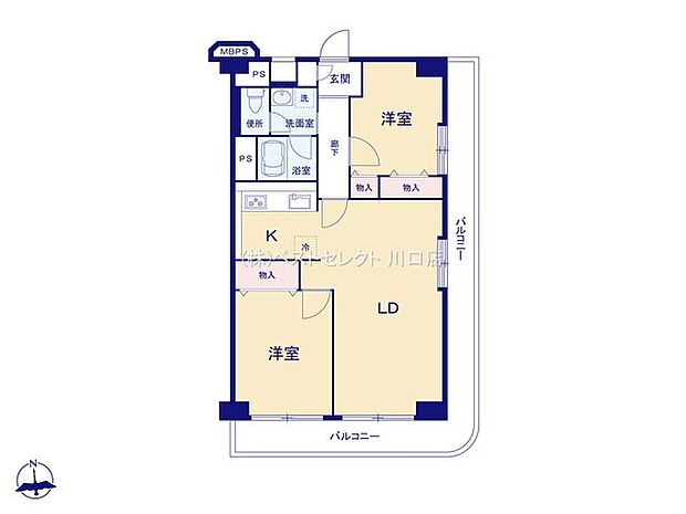 グリーンビュー第一川口(2LDK) 11階の間取り図