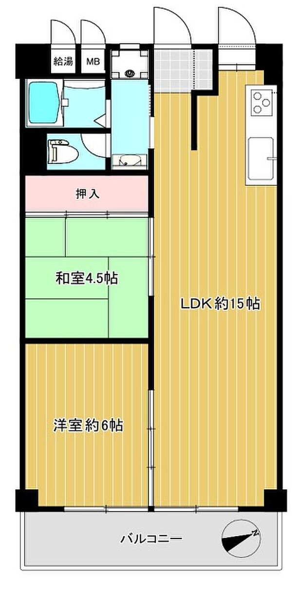 平野北コーポ(2LDK) 6階の間取り図