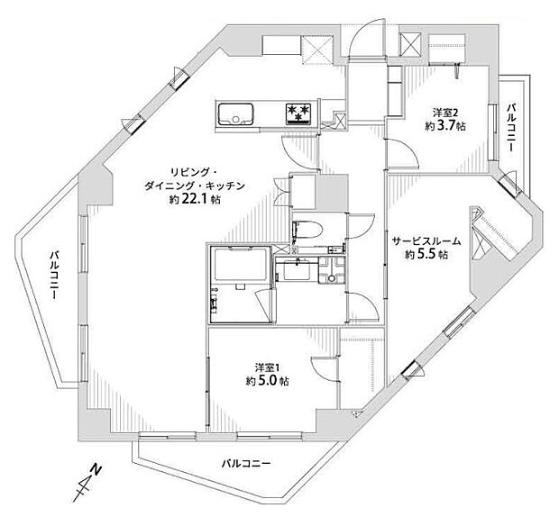 グランフレージュ四天王寺(3LDK) 4階の間取り図