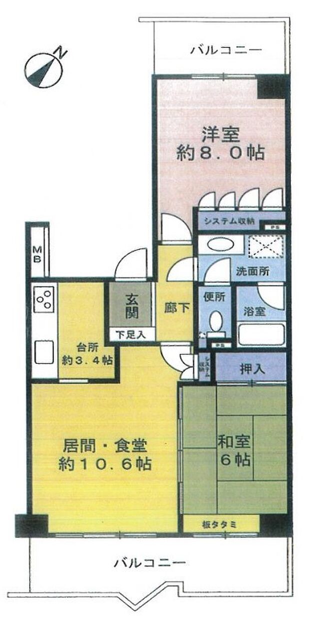 クロスティ八尾南壱番館(2LDK) 4階の間取り図