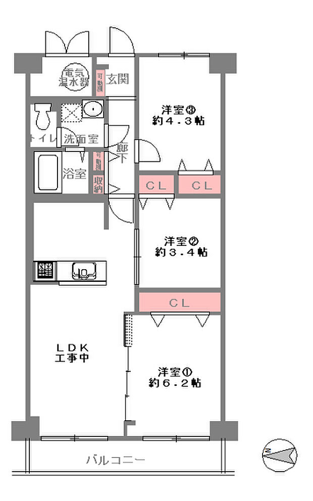 ネオコーポ真田山公園(3LDK) 12階の間取り図