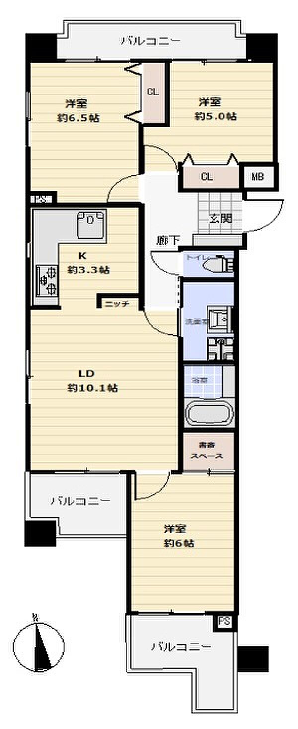 レジオン東大阪(3LDK) 4階の間取り図