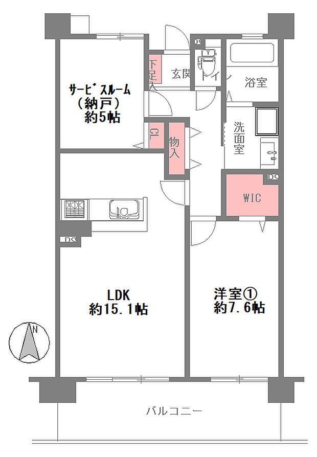 メロディーハイム八戸ノ里(2LDK) 3階の間取り図