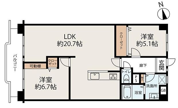 シャトー第3八戸ノ里(2LDK) 4階の間取り図
