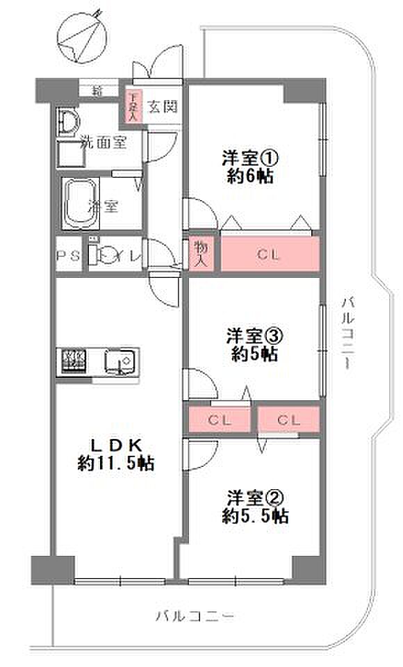 八尾ストークハイツ(3LDK) 8階の間取り図