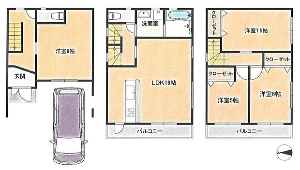 オール電化住宅☆全洋室4LDK♪2階に水廻り設備集約、家事の効率UPです♪