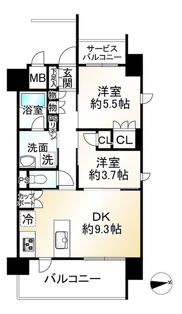 ザ・テラス京都グランターミナル(2DK) 3階の間取り図