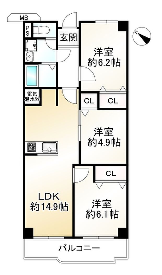 西大路ガーデンハイツＡ棟(3LDK) 8階の間取り図