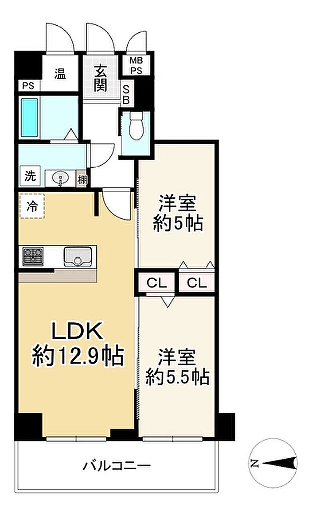 サンマンション丸太町(2LDK) 5階の間取り図