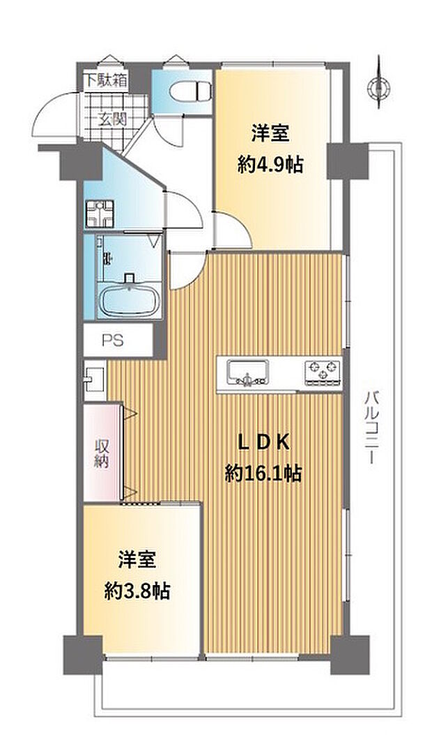 富士見台ファミリーマンション(2LDK) 6階の間取り図