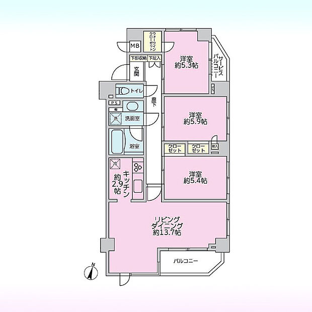 プレミアム大宮(3LDK) 4階の間取り図